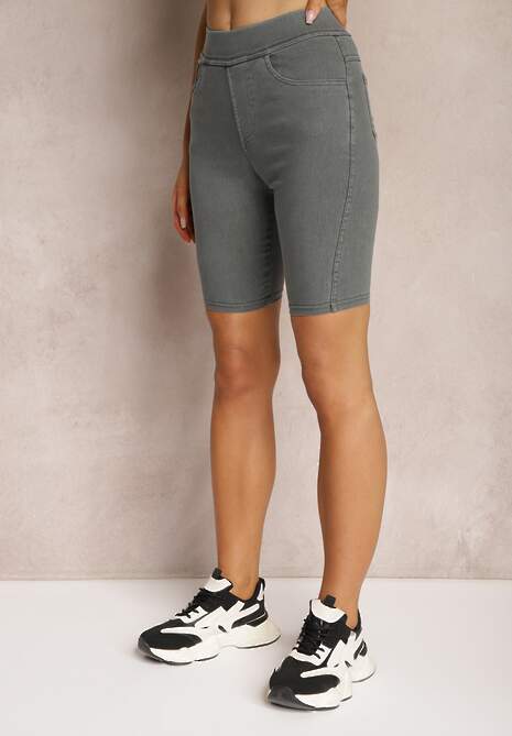 Szare Szorty z Gumką w Pasie High Waist Lorolia