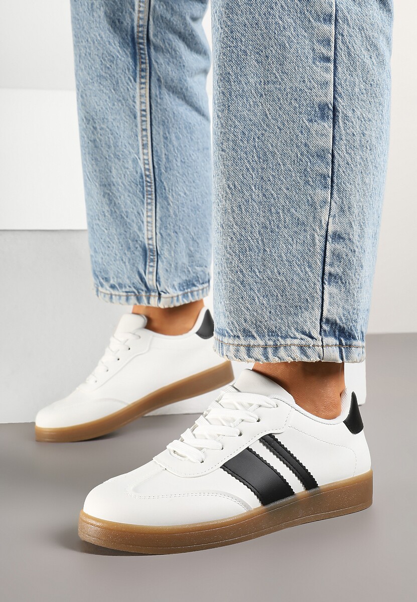 Białe Sneakersy Typu Tenisówki Ozdobione Paskami Amolana