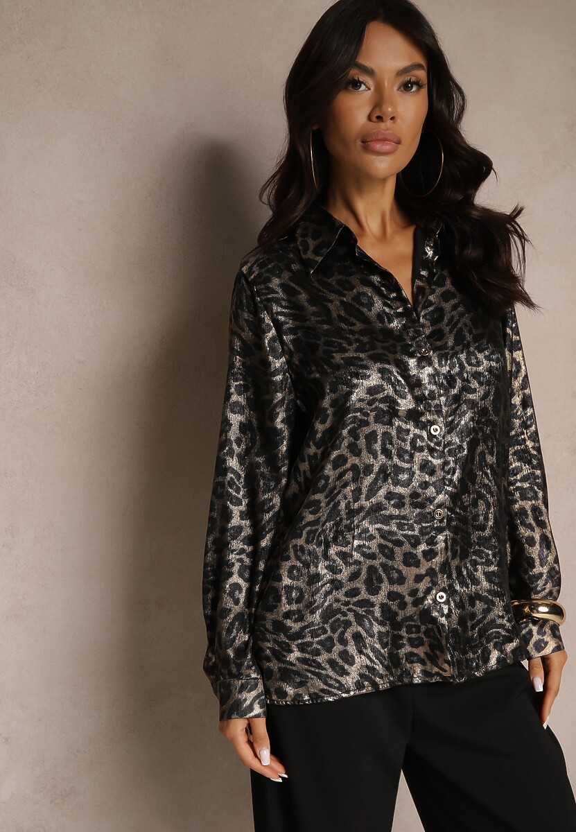 Czarna Casualowa Koszula w Panterkę Ninetia