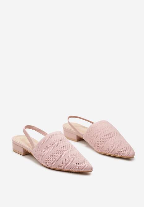 Różowe Sandały Szpiczaste na Niskim Obcasie z Metaliczną Nicią Nael