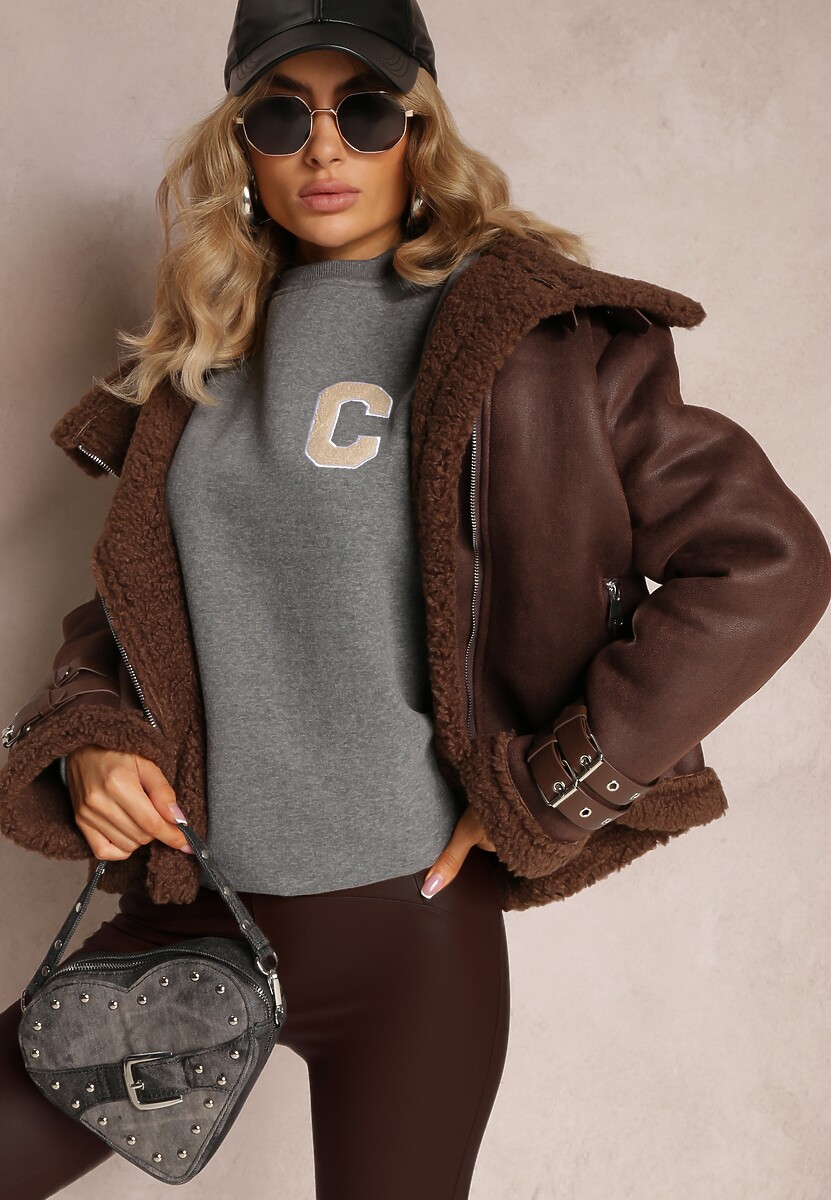 Szara Bluza z Naszywką o Fasonie Zakładanym Przez Głowę Esemia