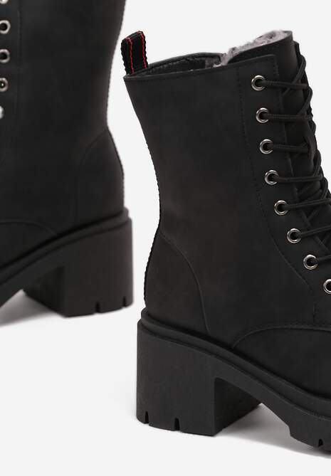 Czarne Botki Sztyblety za Kostkę na Platformie z Elastyczną Wstawką Adelaine