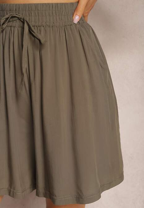Ciemnobeżowe Bawełniane Szorty o Luźnym Kroju z Wysokim Stanem i Gumką w Talii Sibella