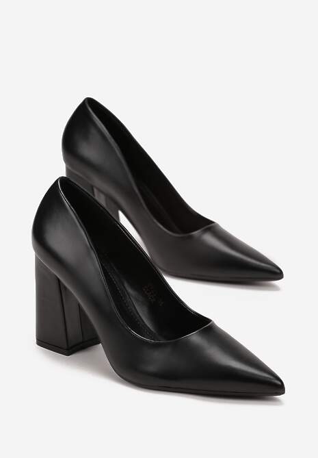 Czarne Czółenka na Słupku ze Szpiczastym Noskiem Avemene