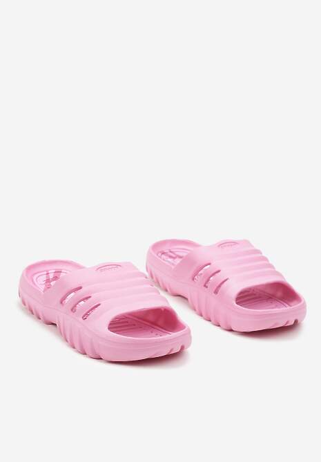Różowe Klapki Płaskie z Pianki Ozdobione Tłoczeniem i Wycięciami Uretta
