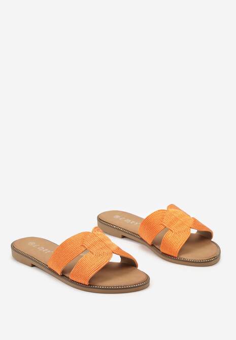 Pomarańczowe Klapki na Płaskiej Podeszwie z Plecioną Cholewką Undvikia