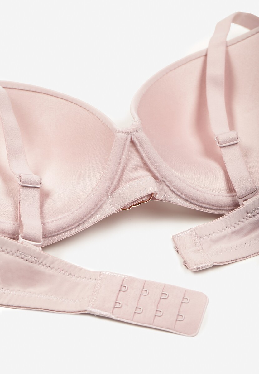 Różowy Biustonosz Push Up Ozdobiony Koronką z Odpinanymi Ramiączkami z Regulacją Bilania