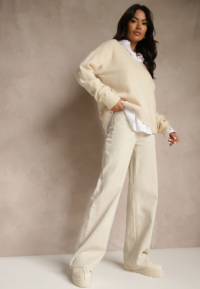 Beżowe Jeansy Szerokie Phririope