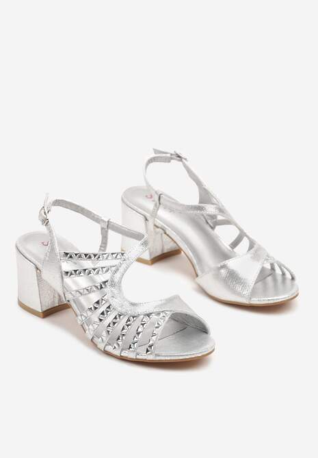 Srebrne Sandały na Słupku z Cyrkoniowymi Paskami Asvivis