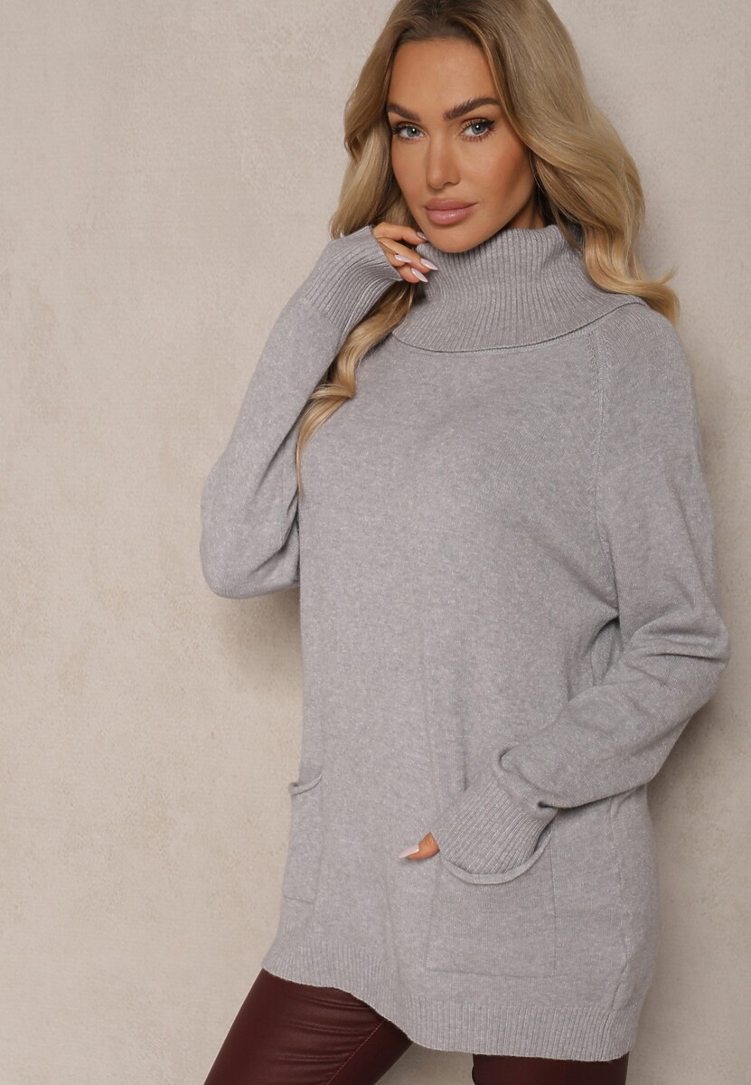 Czarny Casualowy Golf z Domieszką Wiskozy Ozdobiony Małymi Kieszeniami Viasya