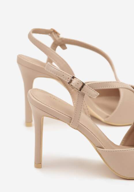 Beżowe Asymetryczne Sandały Vices na Obcasie ze Szpiczastym Noskiem Niriese
