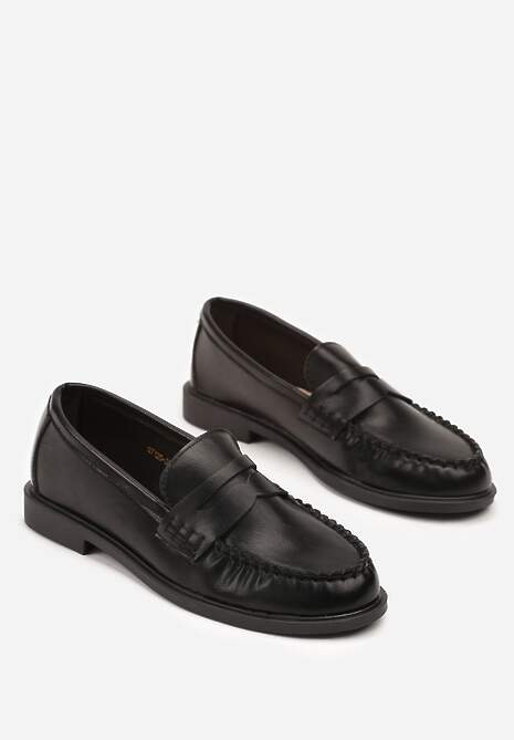 Czarne Mokasyny Vices z Marszczeniem i Wkładką ze Skóry Naturalnej Mestia