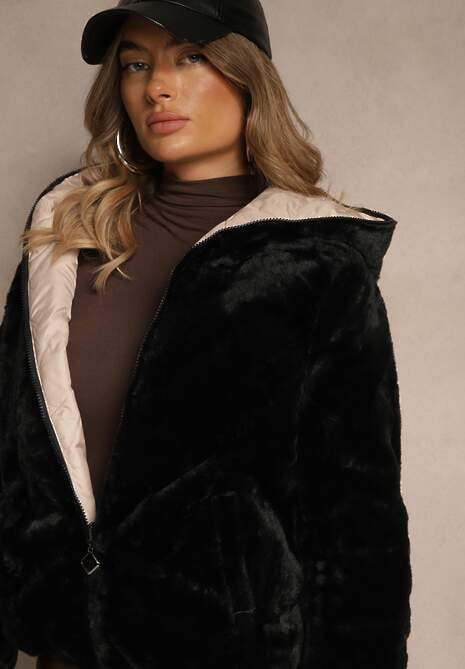 Złoto-Różowa Dwustronna Kurtka z Pikowanymi Przeszyciami i Kapturem Tianessa