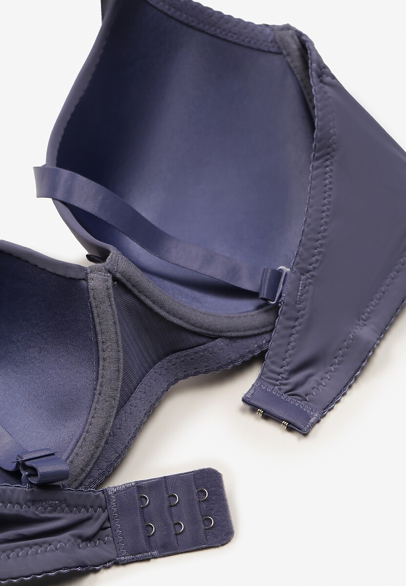 Granatowy Casualowy Gładki Biustonosz z Ozdobną Kokardką i Regulowanymi Ramiączkami Kenssin