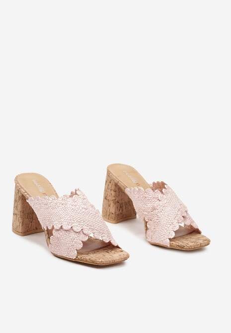 Różowe Klapki z Ekoskóry z Podeszwą z Korka i Plecionymi Paskami Laressa