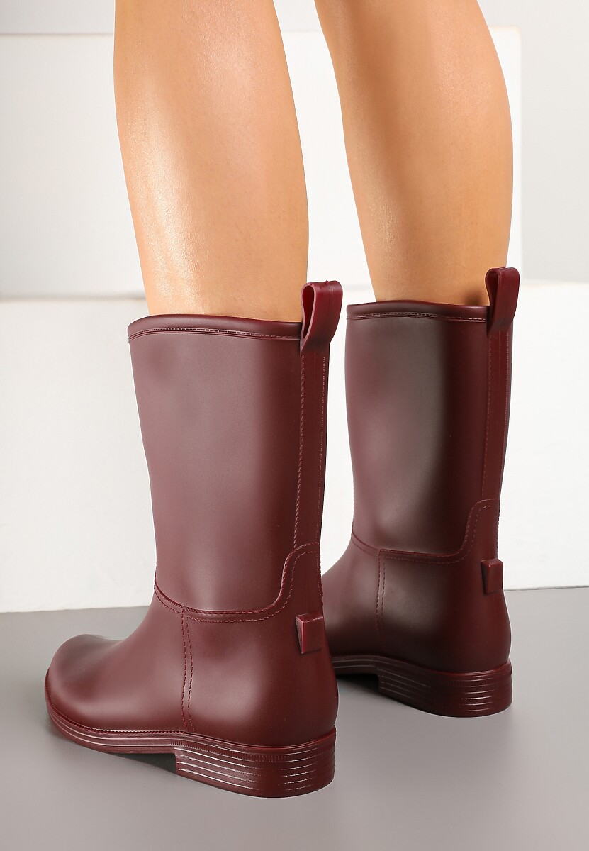 Bordowe Eleganckie Kalosze z Ozdobnym Przeszyciem Lenrisa