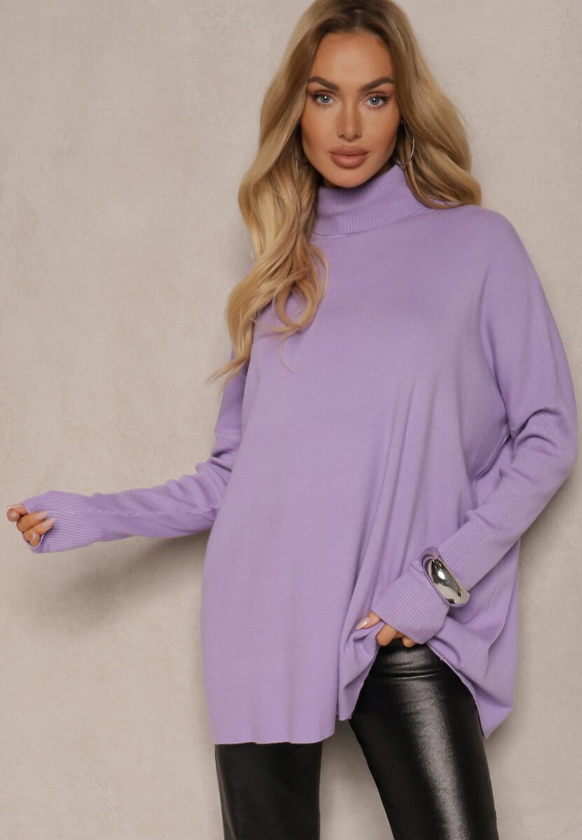 Biały Golf Dzianinowy z Długim Rękawem Halaian