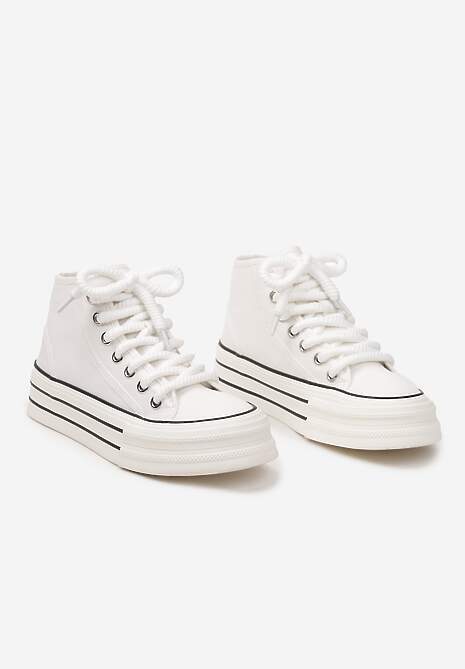 Białe Trampki na Platformie za Kostkę z Grubymi Sznurowadłami Effime