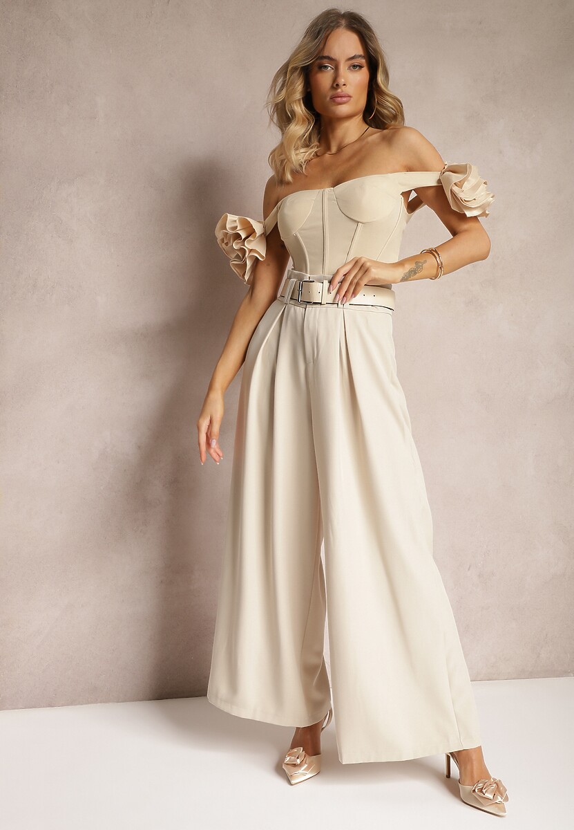 Różowe Garniturowe Spodnie z Szerokimi Nogawkami i Paskiem Wastorea