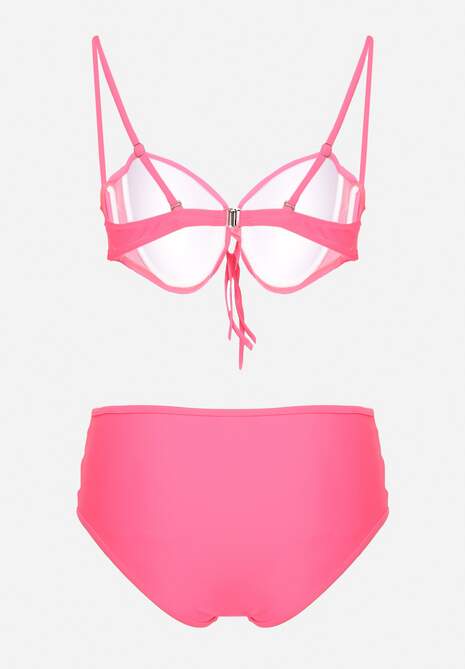 Różowe Bikini Biustonosz i Majtki Figi High Waist z Siateczkowymi Zdobieniami Kinovia