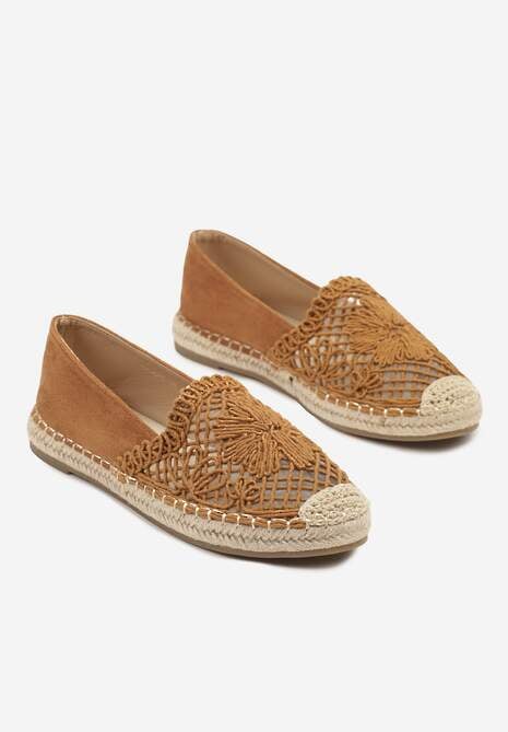 Jasnobrązowe Ażurowe Espadryle na Podeszwie z Plecionki Nusariana