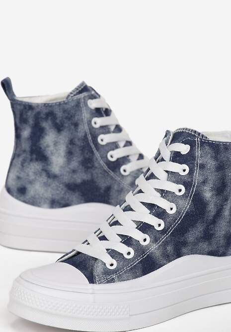 Granatowe Trampki z Cholewką za Kostkę w Stylu Denimu Galpena