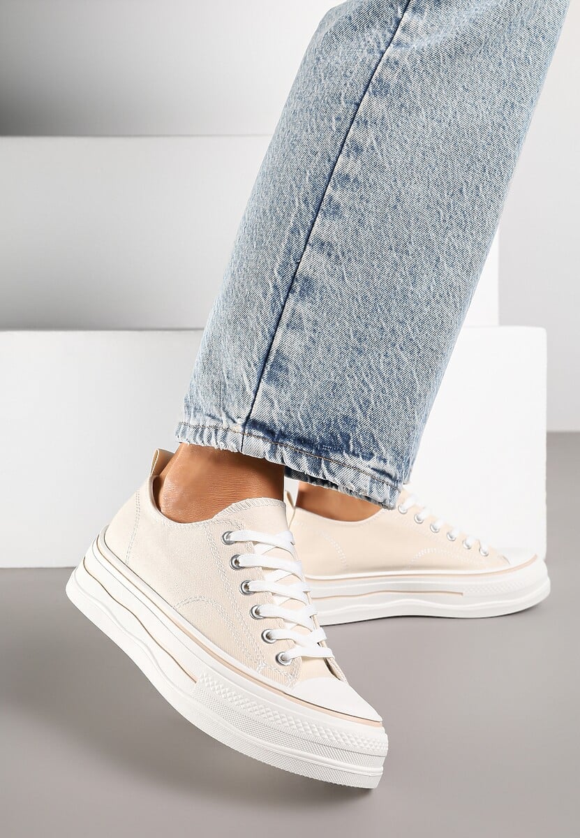 Beżowe Casualowe Trampki na Niskiej Platformie Natirinne