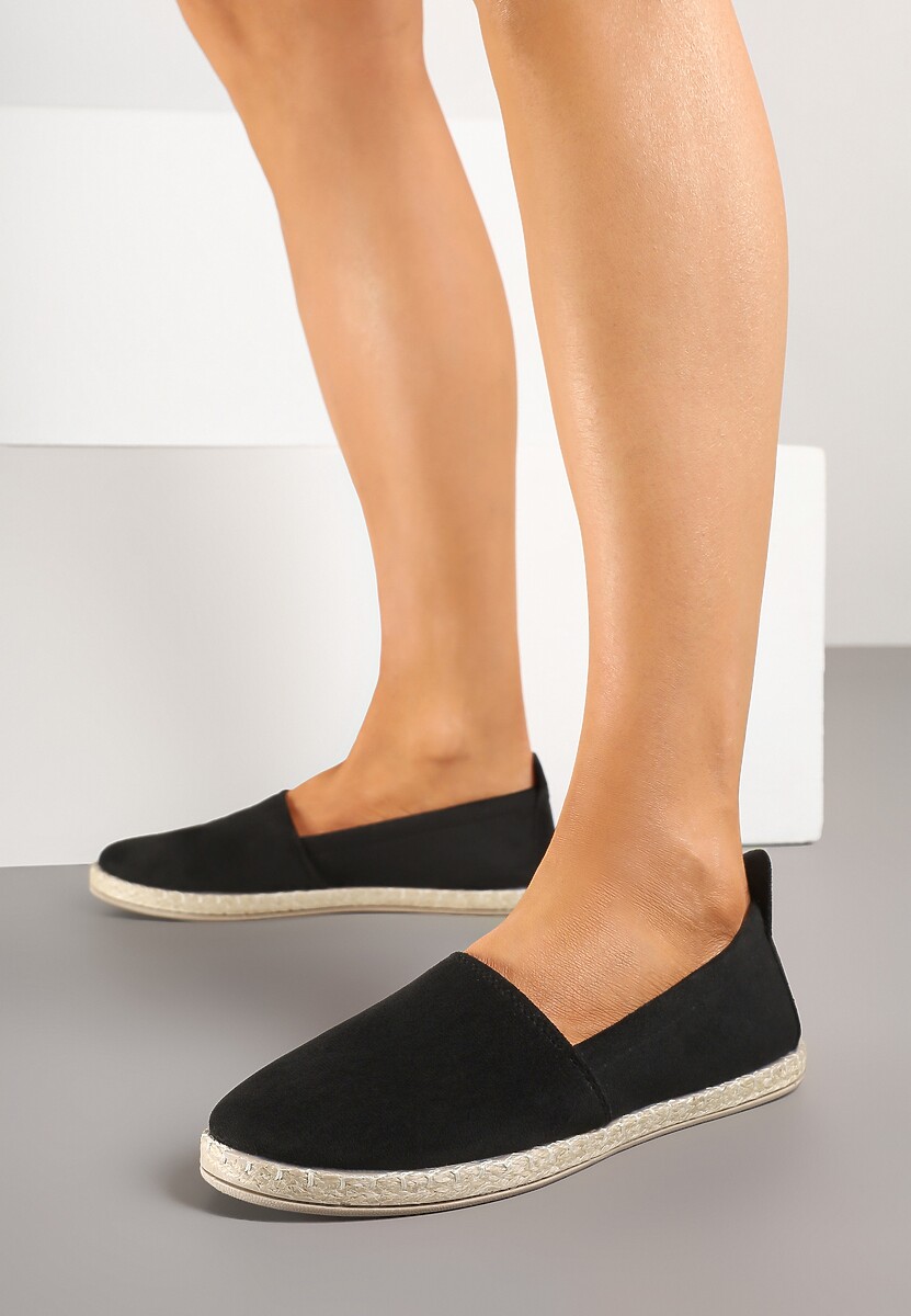 Czarne Płaskie Espadryle z Plecionką na Podeszwie Julietae