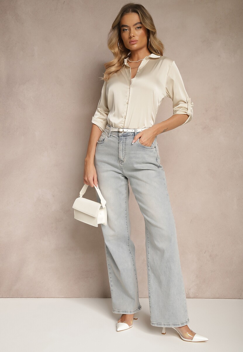 Beżowa Klasyczna Koszula z Kołnierzykiem Kassinea