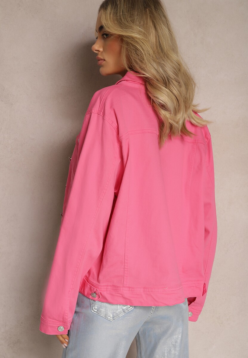 Fuksjowa Jeansowa Kurtka z Bawełny z Metalicznym Guzikami Urielati