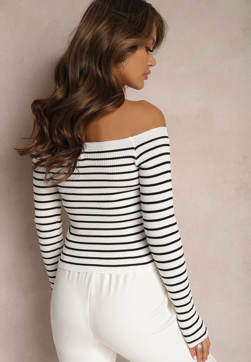 Biało-Czarna Dzianinowa Bluzka Hiszpanka w Paski Vende