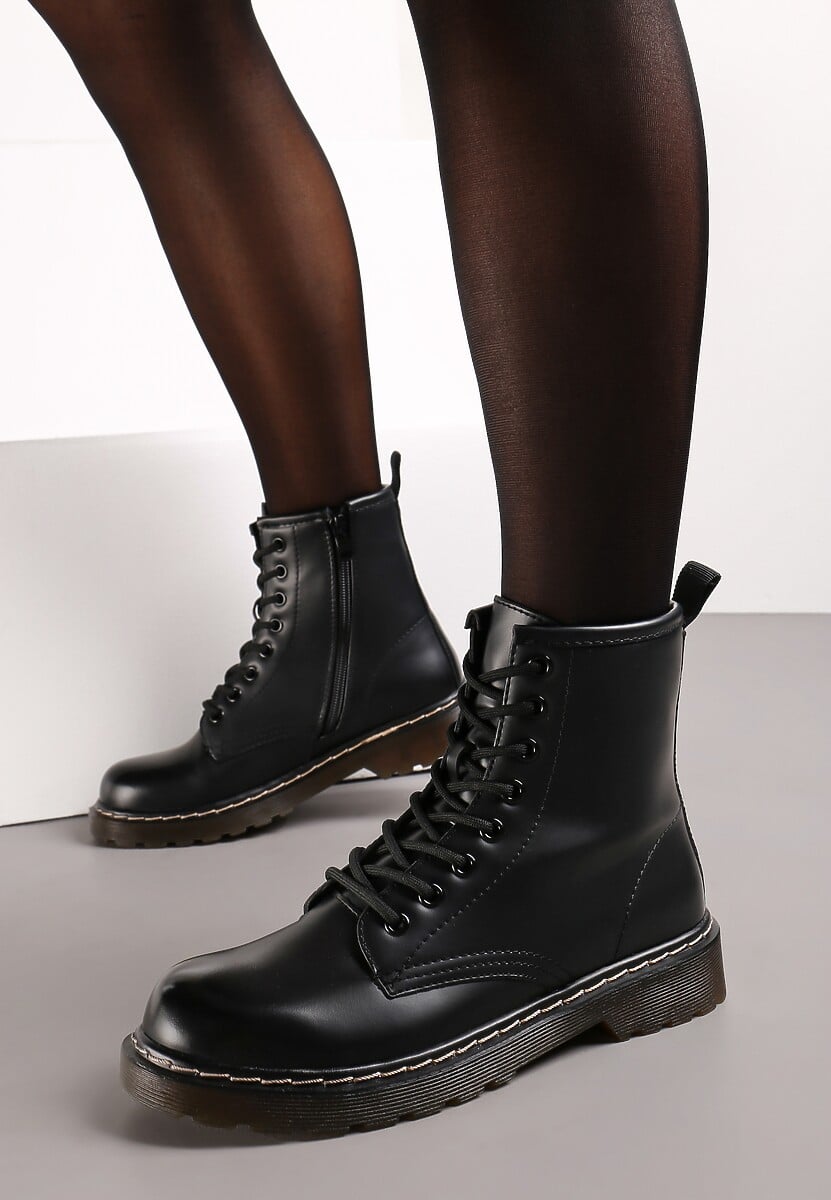 Czarne Botki Workery na Grubej Podeszwie Inroca