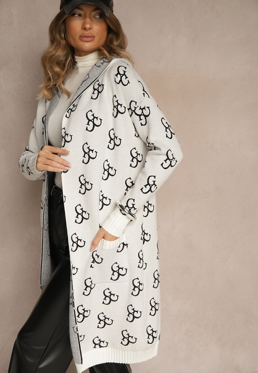 Jasnoszary Kardigan Ozdobiony Geometrycznym Wzorem Ralittia