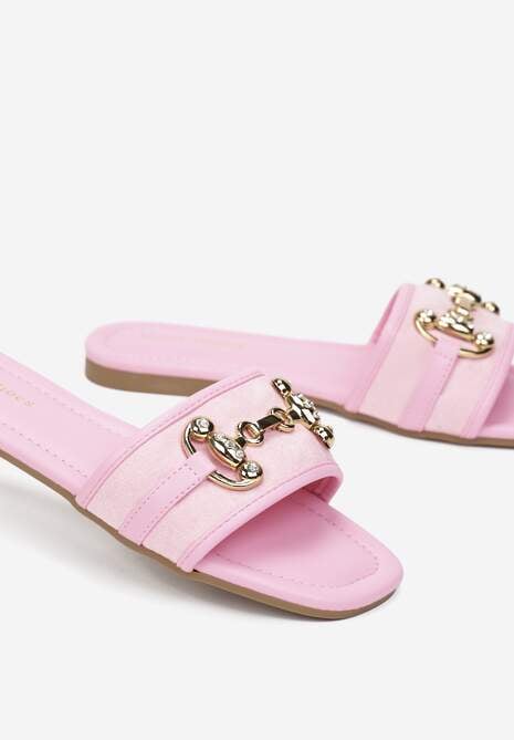 Fuksjowe Klapki na Płaskiej Podeszwie z Klamerką z Cyrkoniami Kilatri