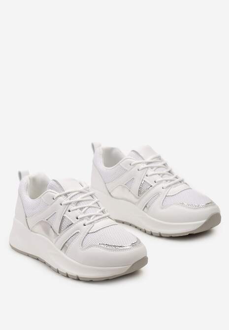Białe Sneakersy z Siateczkowymi i Metalicznymi Zdobieniami Detama