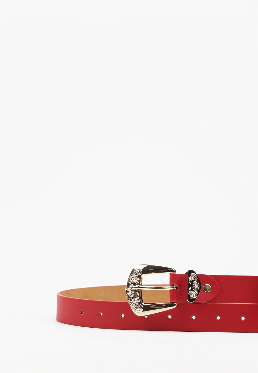 Czerwony Tłoczony Pasek z Metaliczną Klamrą Citanea