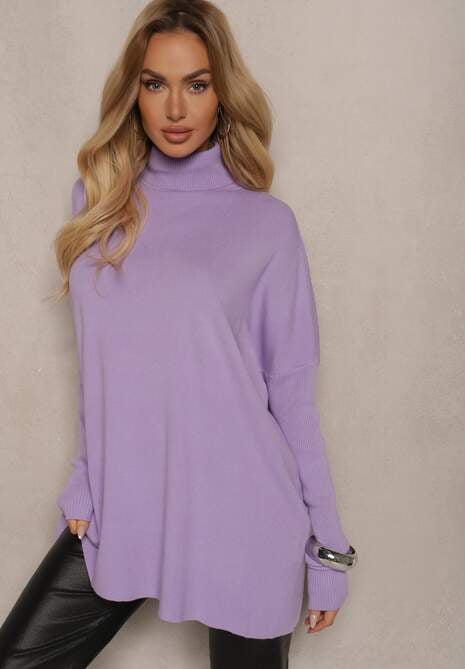 Jasnofioletowy Golf Dzianinowy z Długim Rękawem Halaian