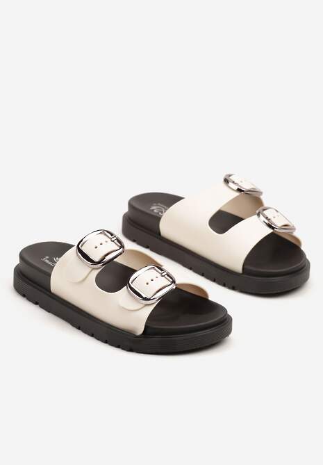 Beżowe Klapki Ozdobione Klamrami Nusarria