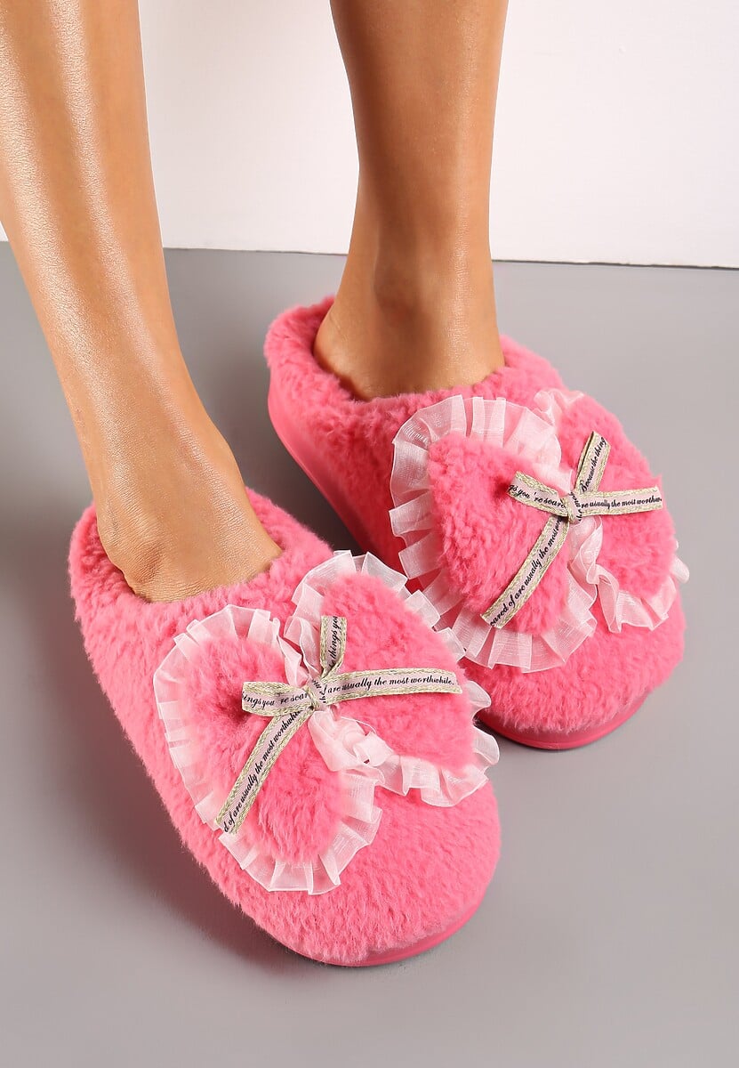Fuksjowe Kapcie z Futerka Ozdobione Kokardką Nuvimes