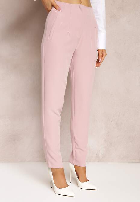 Różowe Spodnie z Prostymi Nogawkami i Imitacją Kieszeni Viarvi