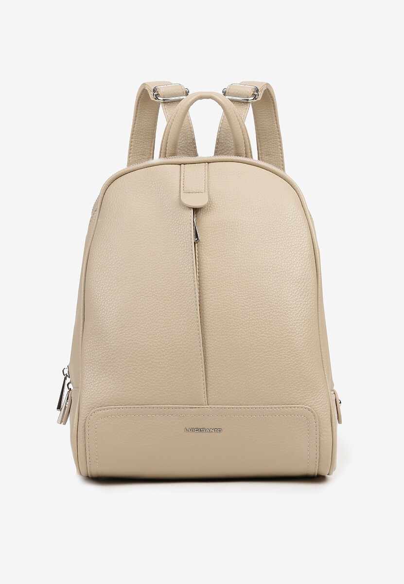 Ciemnobeżowy Plecak o Trapezowym Kształcie Zdobiony Przeszyciem Polzedi