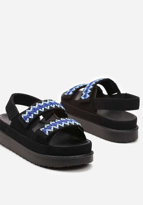 Czarne Sandały na Platformie Zapinane na Rzepy Nleira
