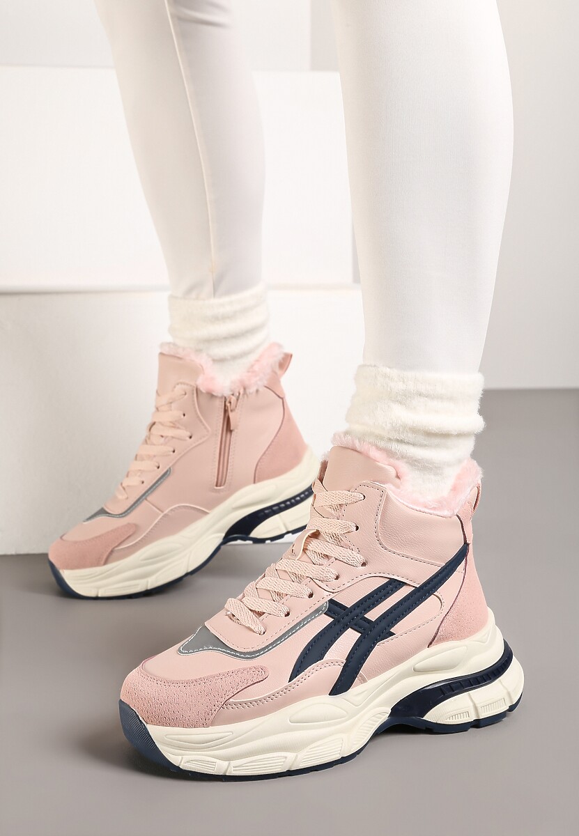 Różowe Sneakersy za Kostkę na Grubej Podeszwie Luntris