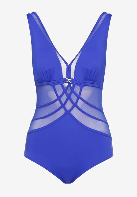 Niebieski Strój Kąpielowy z Transparentnymi Wstawkami Folore