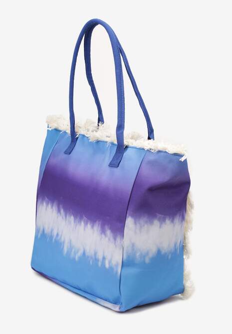 Ciemnofioletowa Duża Torebka Tote z Dwoma Uchwytami Napisami i Krótkimi Frędzlami Geminisa