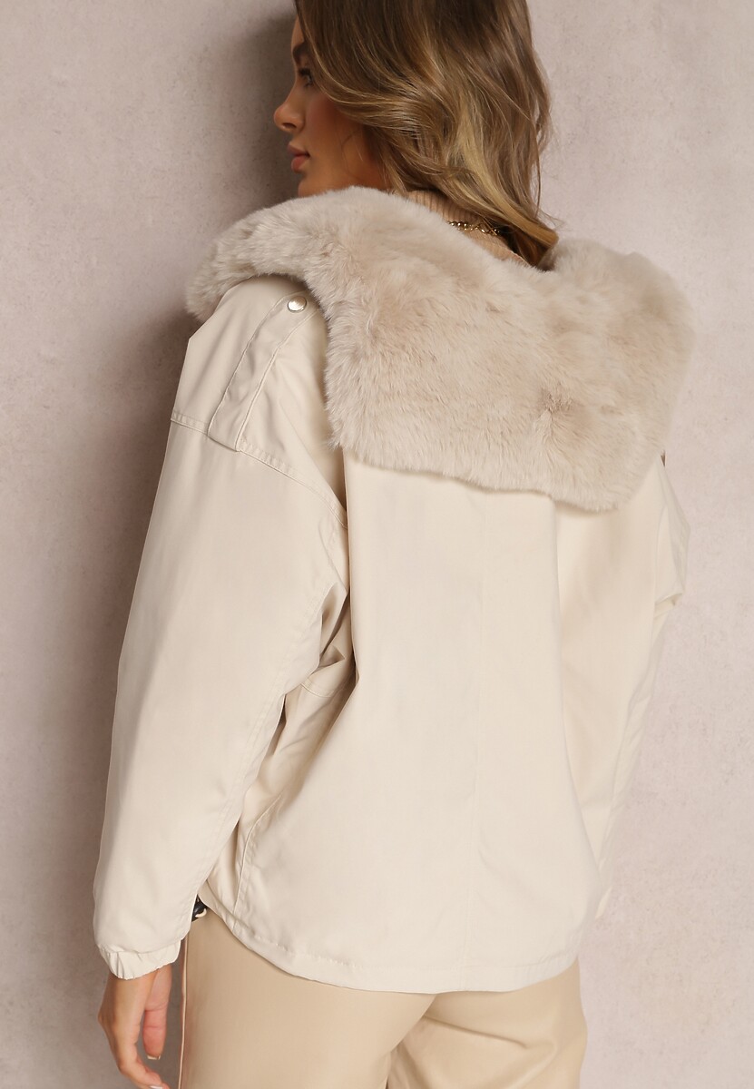 Jasnobeżowa Kurtka z Futerkiem Morgaia
