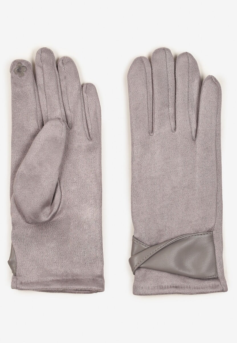 Czarne Eleganckie Rękawiczki z Bawełną i Wywiniętą Aplikacją przy Nadgarstku Sissemi