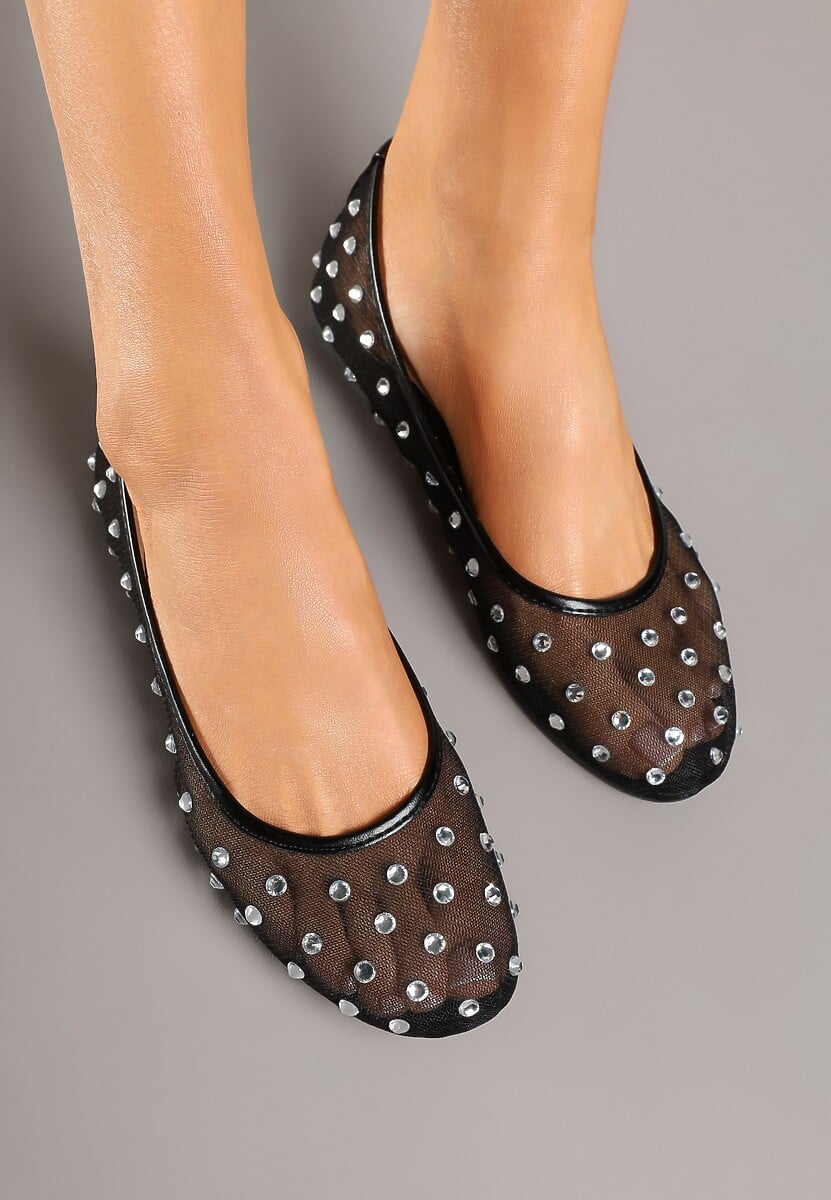 Czarne Balerinki Siateczkowe z Cyrkoniami All Over Annilea