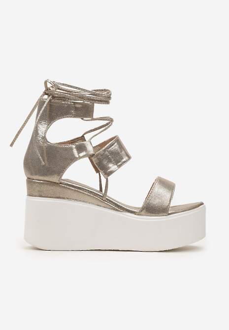 Złote Sandały na Koturnie z Wiązaniem wokół Łydki Scadira