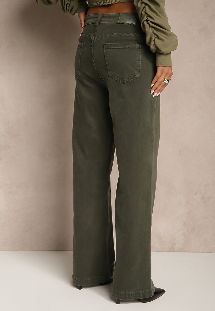 Ciemnozielone Szerokie Jeansy z Bawełny Violore